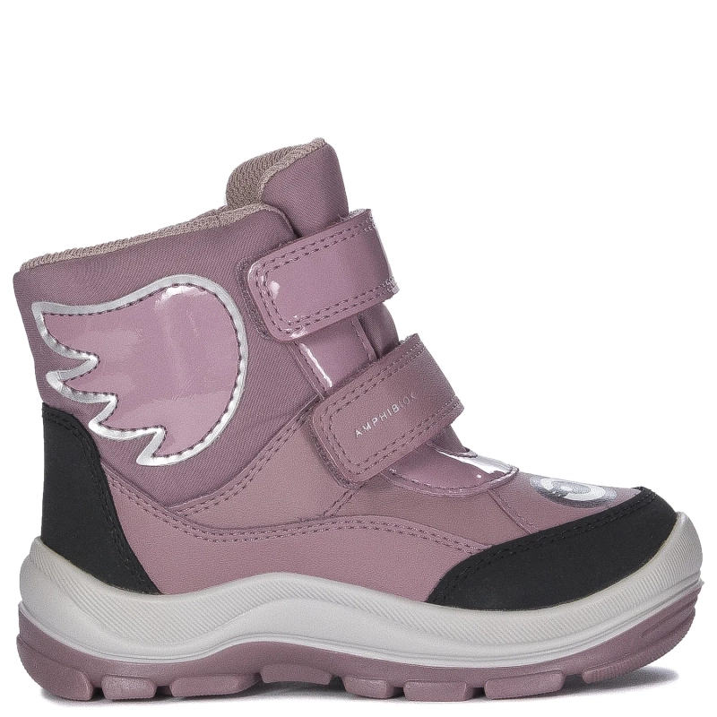 GEOX Botki dziecięce ocieplane na rzepy Dark Pink