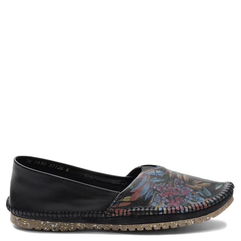 Maciejka Leather Floral Boho Low Shoes Artistic Black 1930W-42/00-0