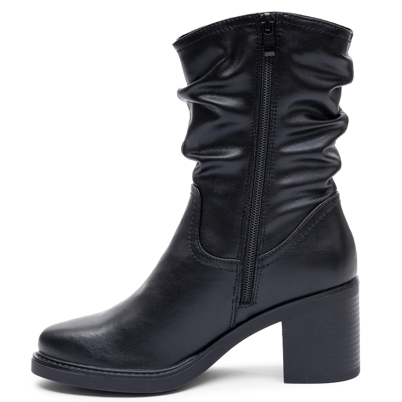 Sergio Leone Elegant Leather Slouchy Shaft Ankle Boots Block Heel Black BT-60-S-BLK