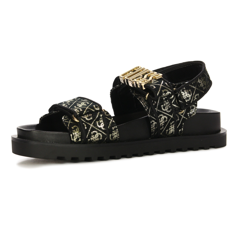 Guess Wzorzyste Sandały Na Platformie Z Rzepem Czarne FL6FBS-FAL03-BLK