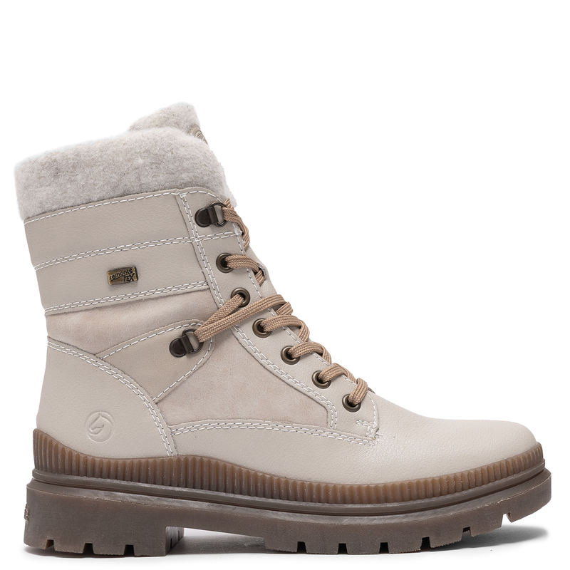Remonte Leather Warm-Lined Ankle Boots With Side Zip Beige D0C77-60-BE