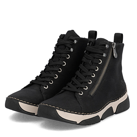 Rieker Warm-Lined Lace-Up Ankle Boots with Side Zip Black 45920-01-BLACK