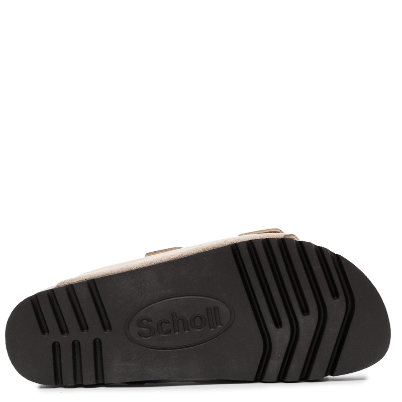 Scholl Leather Double-Buckle Slides Flat Sole Beige F32165-2361