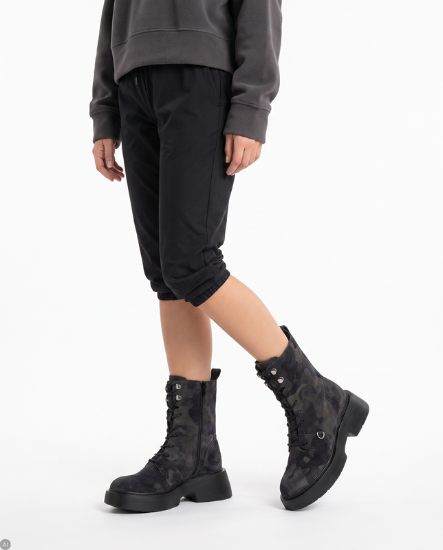 Wonders Women's Leather Boots On The Camo Platform Wonders Botki Damskie Skórzane Na Platformie Jungla Negro