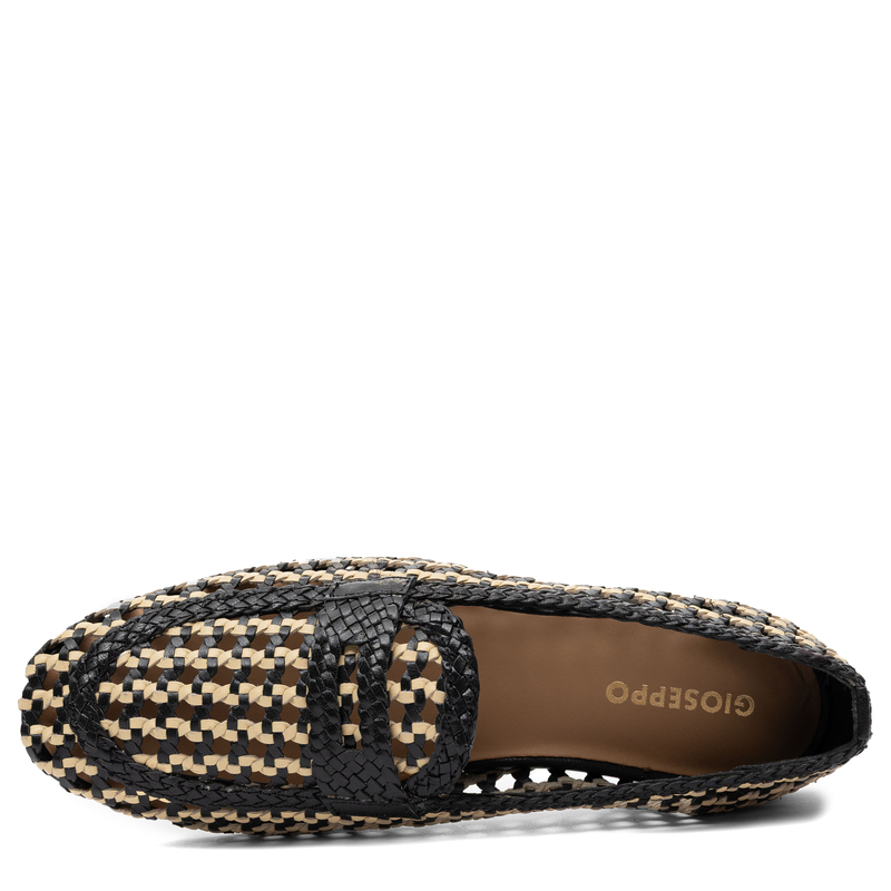 Gioseppo Skórzane Plecione Półbuty Loafery Ażurowe Czarno-Beżowe 79108-BLACK