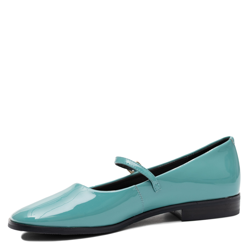 Maciejka Leather Patent Mary Jane Flats Round Toe Turquoise K7518-36/00-1