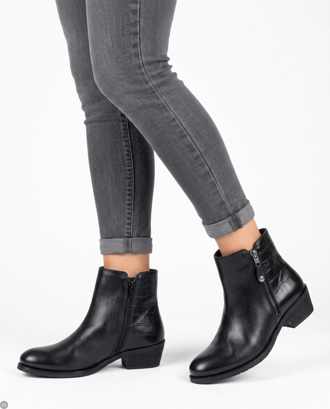 Maciejka Double-Zip Leather Ankle Boots Block Heel Black H7170-01/00-7