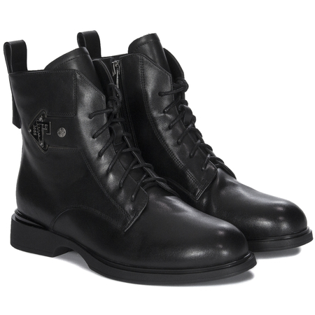 Maciejka Leather Lace-Up Ankle Boots With Side Zip Black N3115-01/00-8
