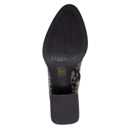 S.Barski Botki Skórzane Panterkowe Na Słupku Czarno-Złote CR52-622-BLK-GOLD