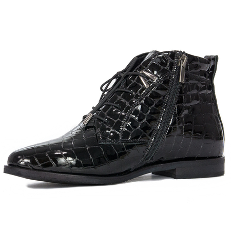 Botki Venezia YSB 0218 501 Black skórzane lakierowane Czarne