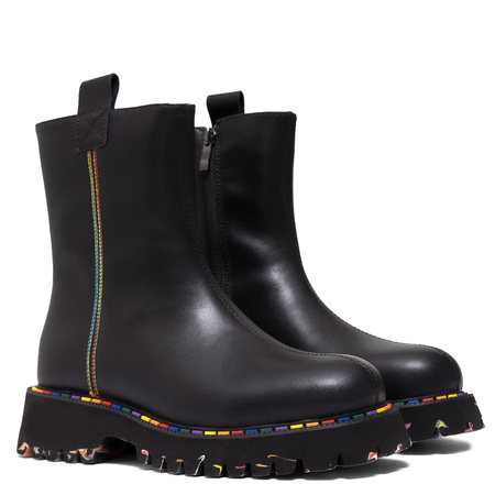 T. Sokolski Botki Na Platformie Damskie Z Tęczową Podeszwą Czarny CH-Z25-84-BLK