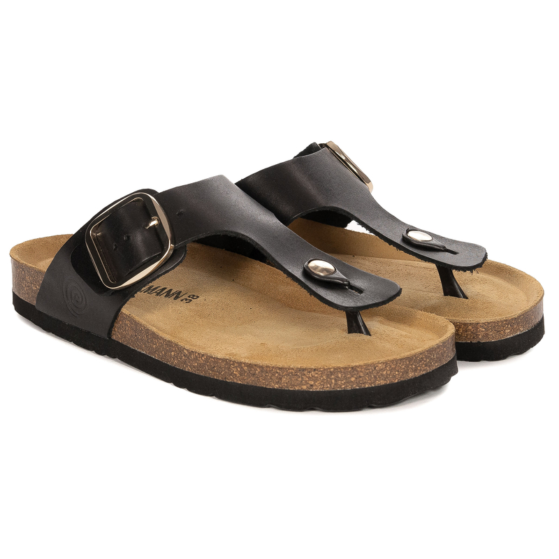 Dr. Brinkmann Leather Thong Adjustable Buckle Slides Comfort Black 700681-01