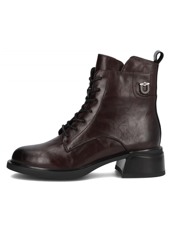 Filippo Leather Women’s Ankle Boots Block Heel With Zipper Brown DBT7369-25-DBR