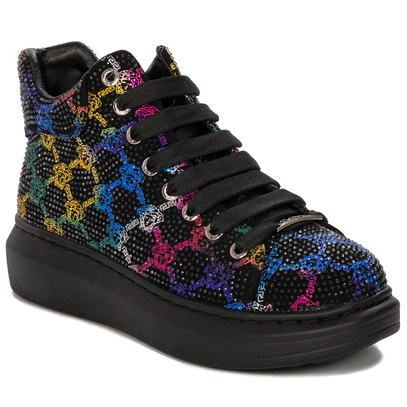 GOE Sneakersy damskie Czarne+multikolor z Kryształkami