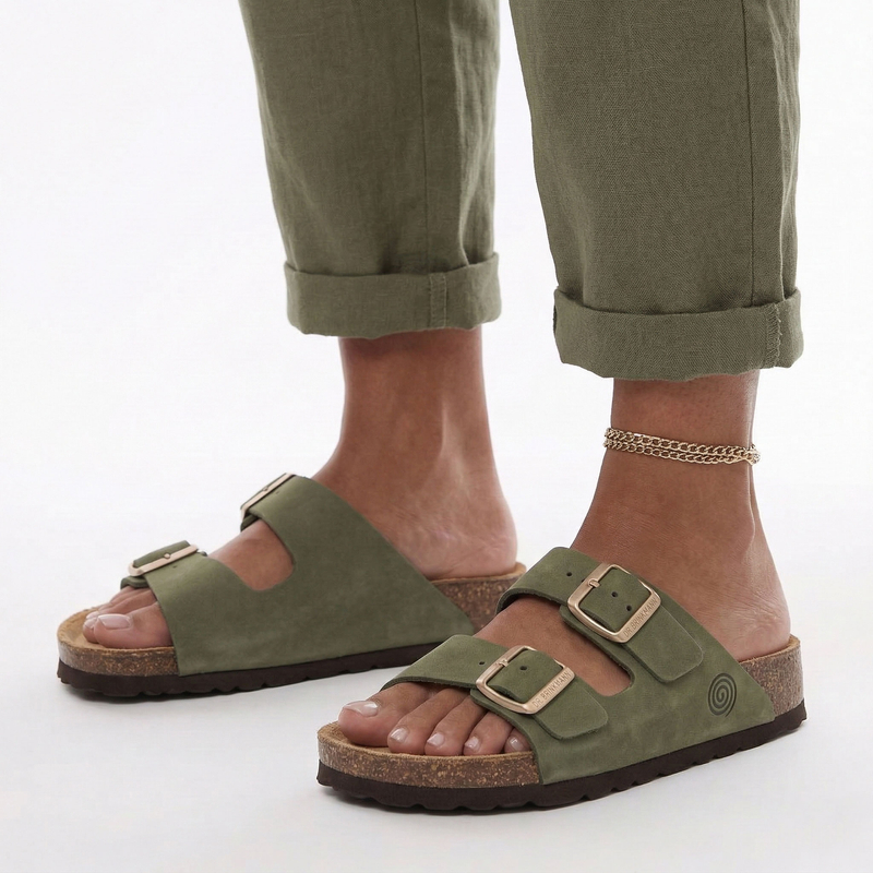 Dr. Brinkmann Bonillo Women's Leather Anatomical Slides Green 700696-07-BONILLO