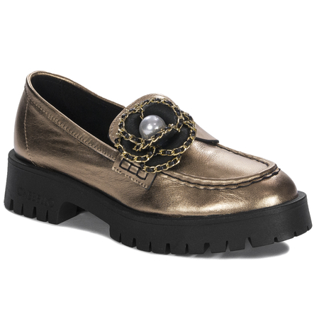 Chebello Women's leather platform gold moccasins