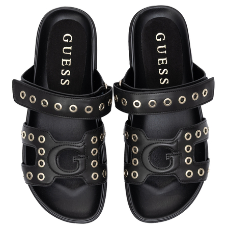 Guess Klapki Damskie Na Platformie z Oczkami Black FLPFAS-ELE03-BLK