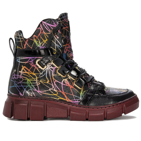 Maciejka Botki damskie skórzane na platformie czarne