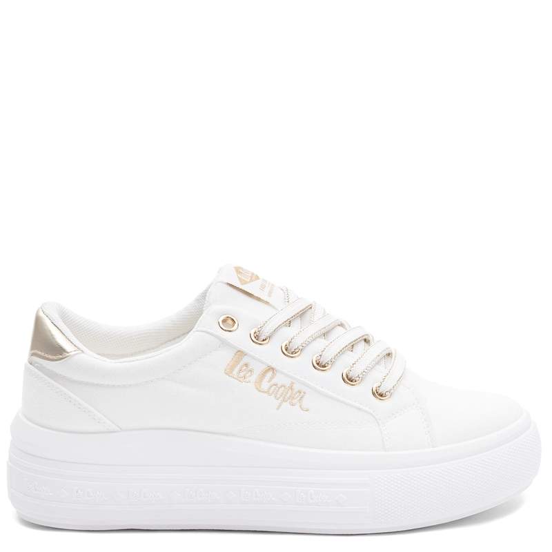Lee Cooper Białe Trampki Na Platformie Sneakersy Damskie Złote Detale LCW-26-44-4478L