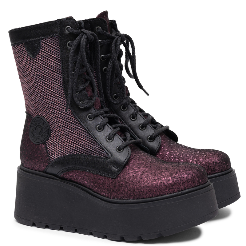 Maciejka Leather Platform Ankle Boots Lace-Up Burgundy 6720W-23/00-8