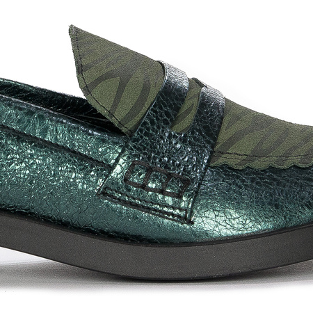 Maciejka Metallic Leather Loafers Low Heel Green 06250-09/00-1