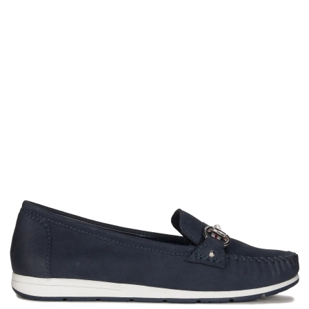 Marco Tozzi Mokasyny damskie skórzane Navy Nubuck granatowe