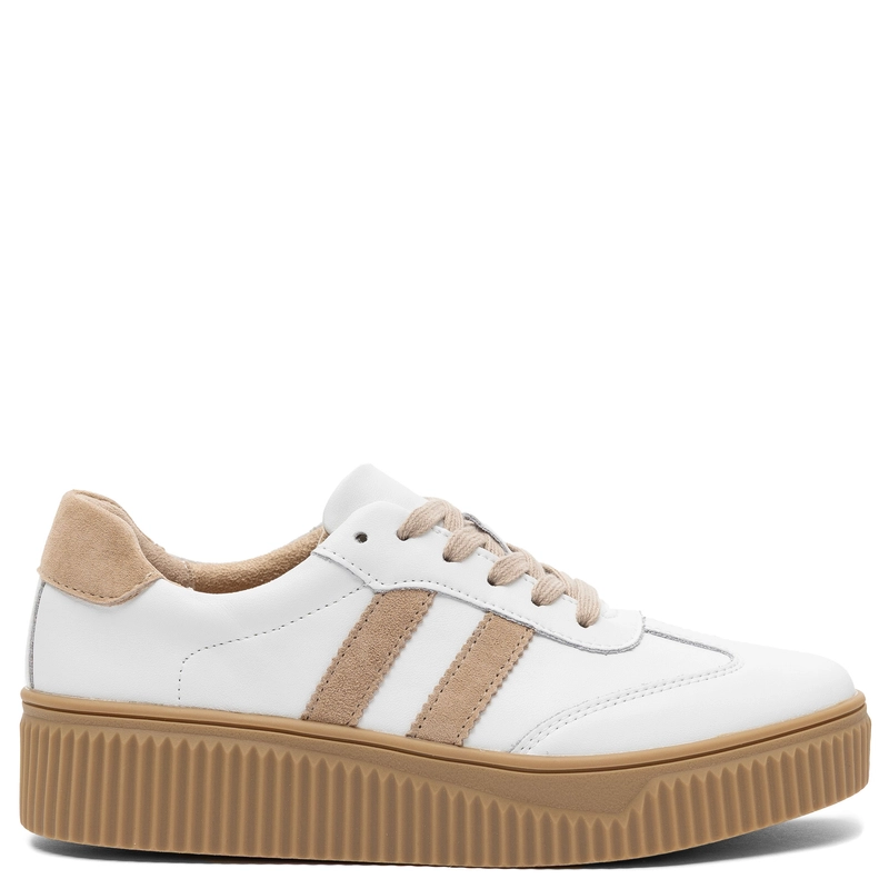 Filippo Leather Platform Sneakers Low-Top With Suede Details White-Beige DP6776-26-WH-BE