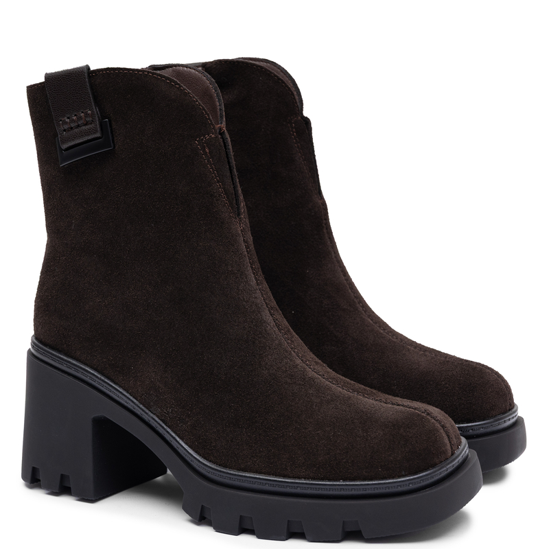 T.Sokolski Suede Women's Block Heel Ankle Boots on Lug Sole Dark Brown SH-Z26-428