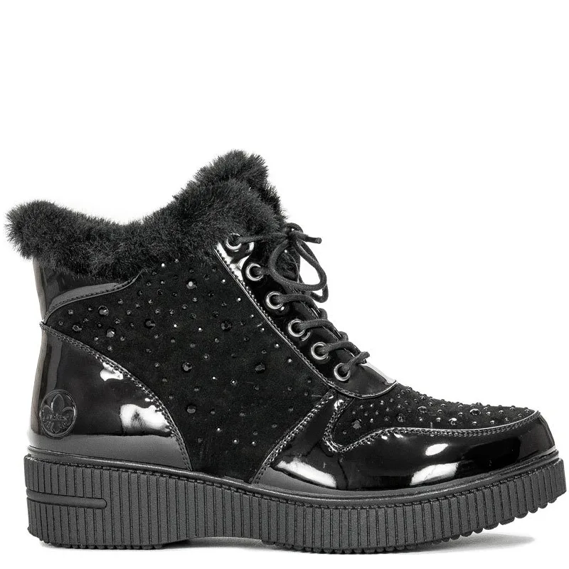 Botki Rieker 93312-00 Black ocieplane na platformie Czarne