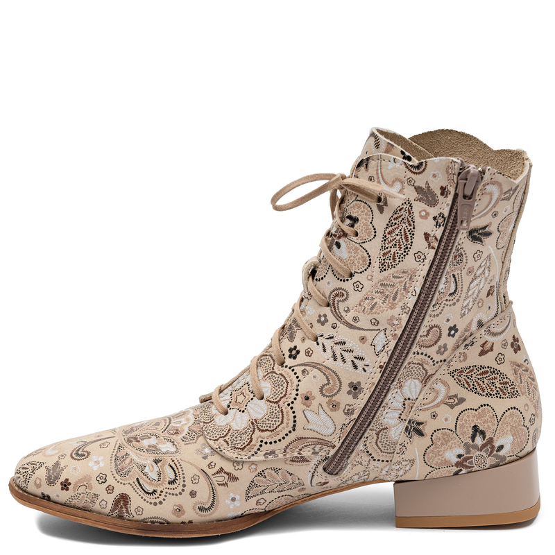 Maciejka Floral Pattern Leather Ankle Boots Floral Beige 6391W-03/00-1