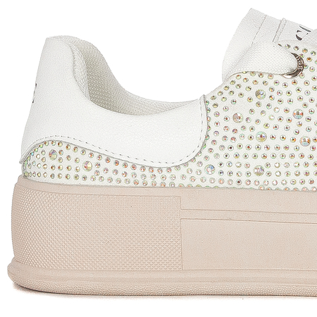 GOE Sneakersy damskie półbuty na platformie z cyrkoniami białe