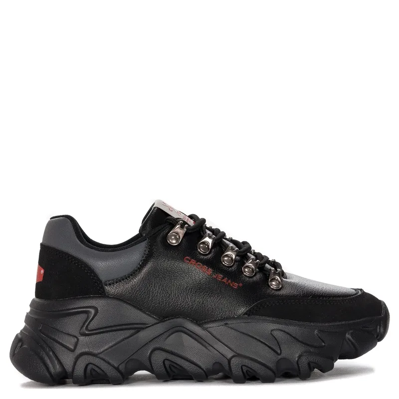 Cross Jeans Sneakersy damskie na platformie Black czarne