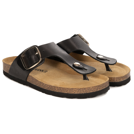 Dr. Brinkmann Leather Thong Adjustable Buckle Slides Comfort Black 700681-01