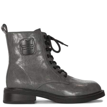 Maciejka Trzewiki Damskie Skórzane Ocieplane Szare