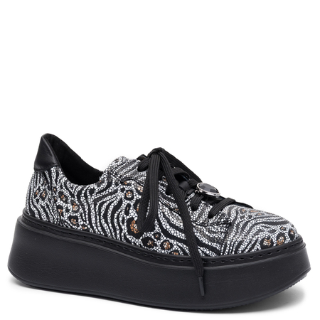 Maciejka Damskie Skórzane Sneakersy Na Platformie Biało-Czarne 6191W-25/00-8