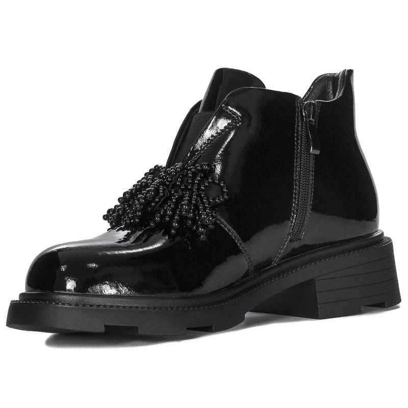 Filippo Leather Patent Block-Heel Ankle Boots Warm Lining Black DBT6370/25BK