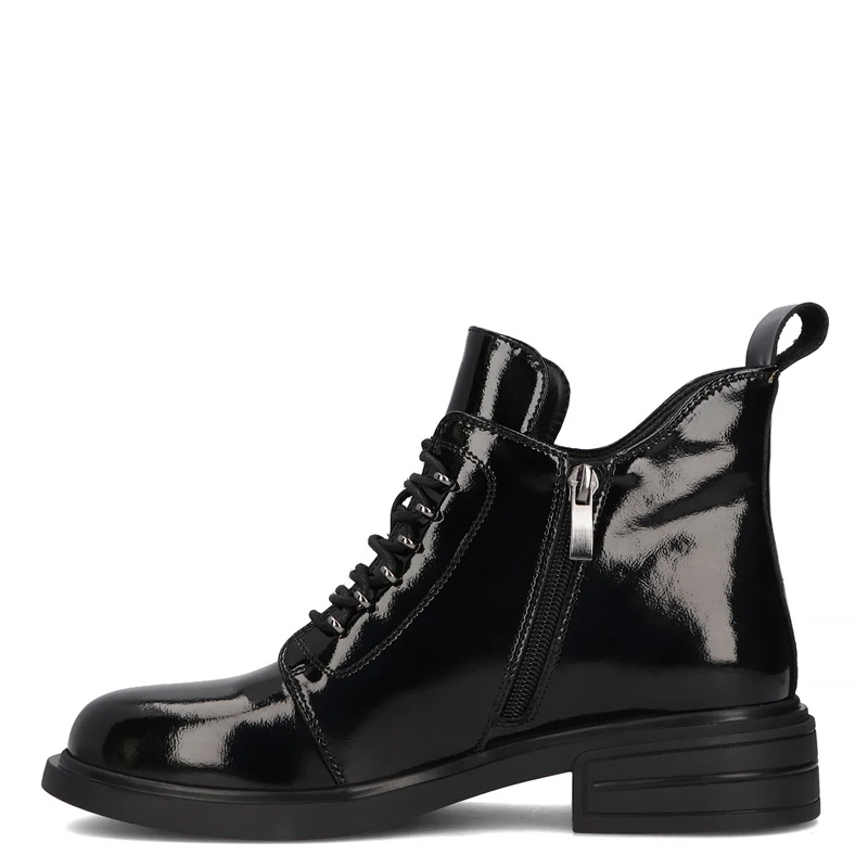 Filippo Patent Leather Lace-Up Women's Ankle Boots Flat Heel Black DBT631825BK