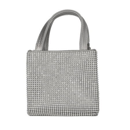 Guess Torba damska wieczorowa Lua Mini Silver srebrna z cyrkoniami