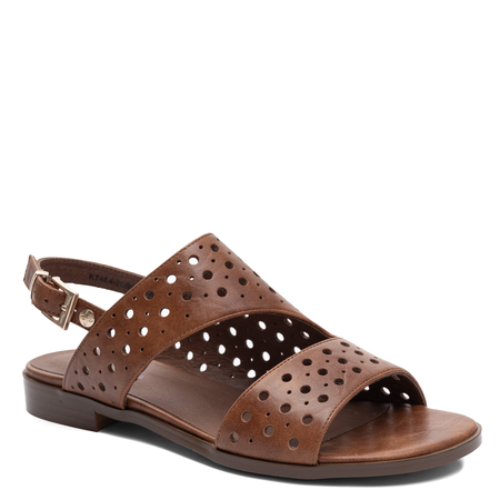 Maciejka Leather Perforated Flat Sandals With Adjustable Strap Brown K7464-29/00-1