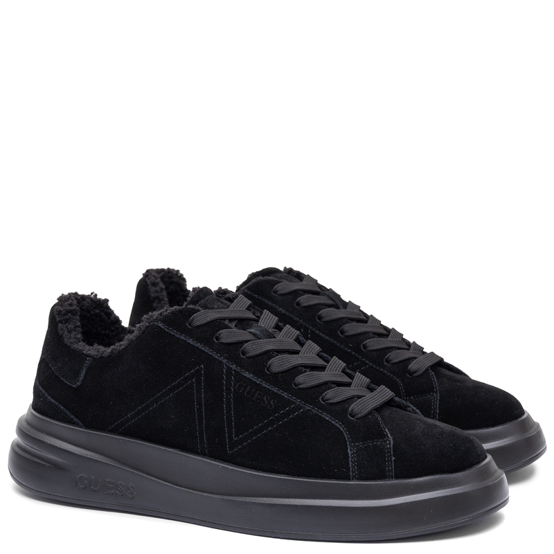 Guess Czarne Skórzane Sneakersy Męskie Ocieplane Czarny FMFEAL-LEM12-BLK