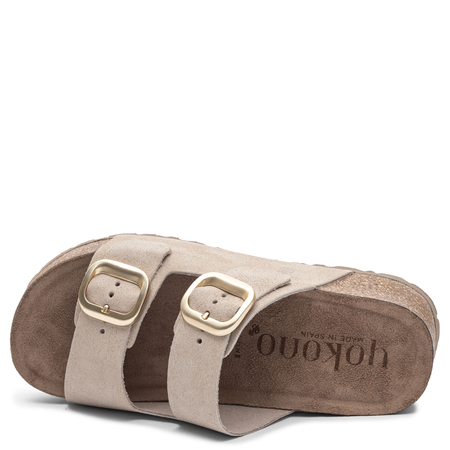 Yokono Wiwi Leather Platform Slides Buckles Beige WIWI-003-SER-CRUD