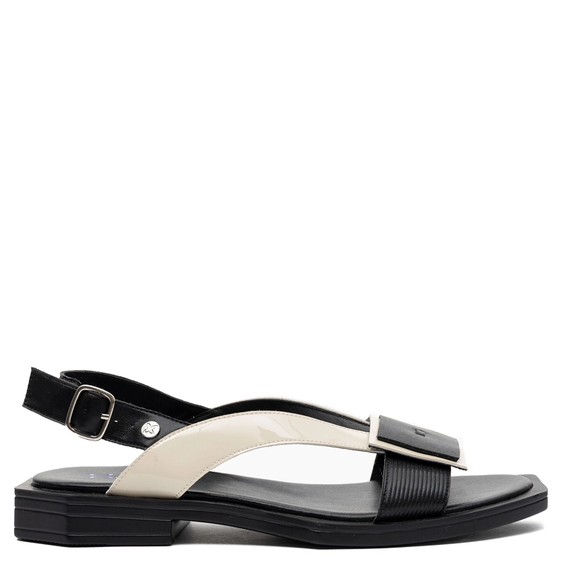 Maciejka Leather Two-Tone Sandals With Decorative Buckle Black-Beige K7478-01/00-1