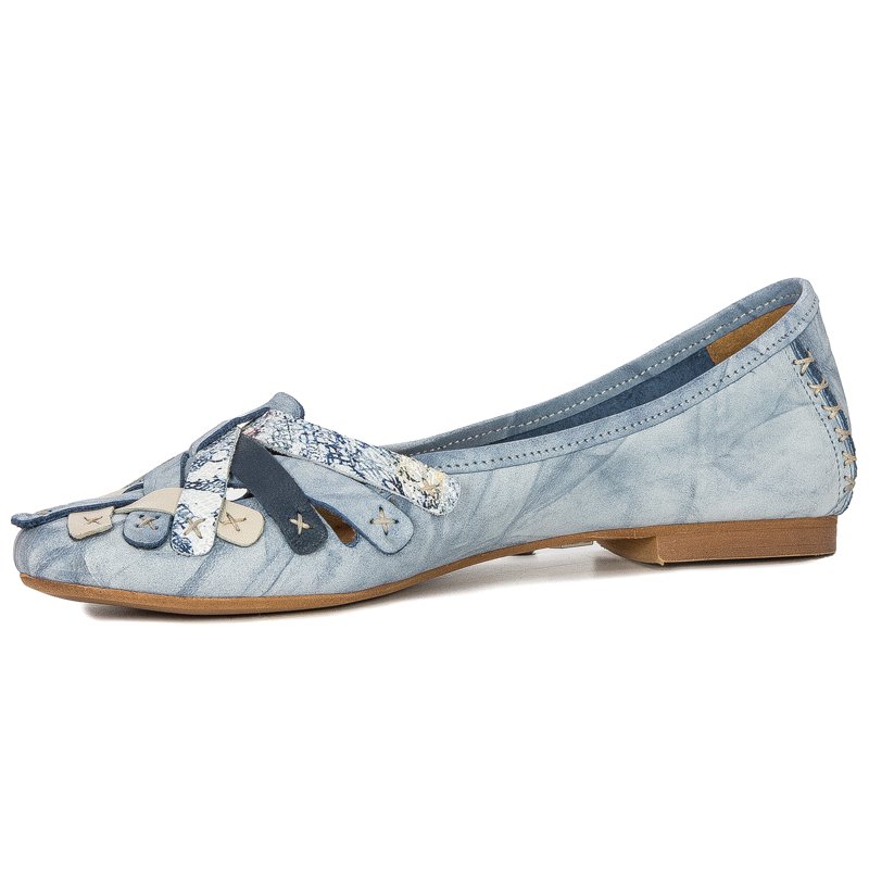 Maciejka Leather Ballet Flats Artisanal Weave Flat Heel Blue 01358-45-00-0