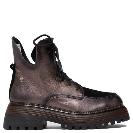 Maciejka Leather Lace-Up Women’s Boots Platform Ankle Boots With Zipper Brown-Black 07110-02-00-8