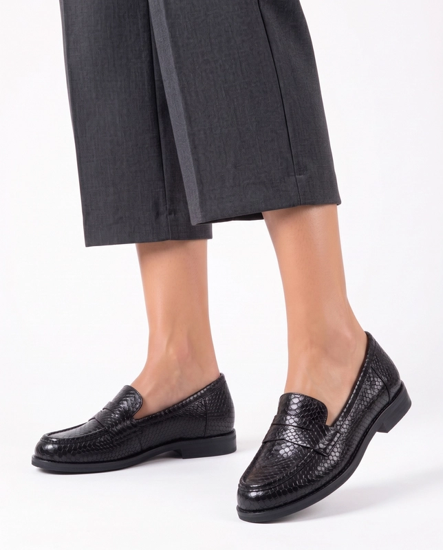 Wonders Women's Leather Loafers Animal Print Black A-4620