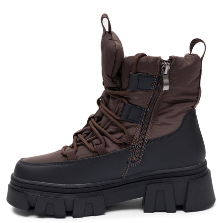 Lee Cooper Women Insulated Platform Snow Boots Lace-Up Ankle Boots Brown Black LCJ-26-01-4631LA