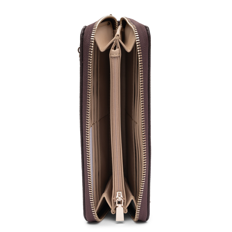 Guess Elegancki Zapinany Na Zamek Portfel Damski Z Paskiem Brązowy SWBG9735146-BROWN