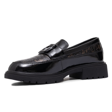 Artiker Leather Patent Loafers With Chunky Lug Sole And Statement Buckle Black-Brown 57C0184
