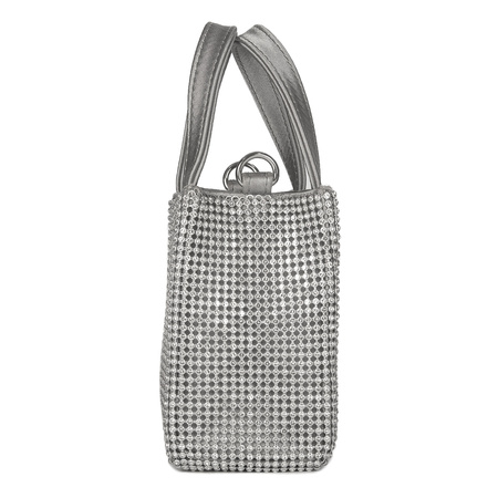 Guess Torba damska wieczorowa Lua Mini Silver srebrna z cyrkoniami