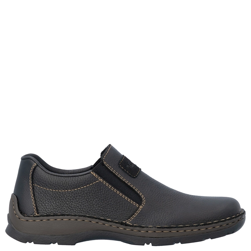 Rieker Leather Slip-On Men’s Shoes Classic Black 05370-00